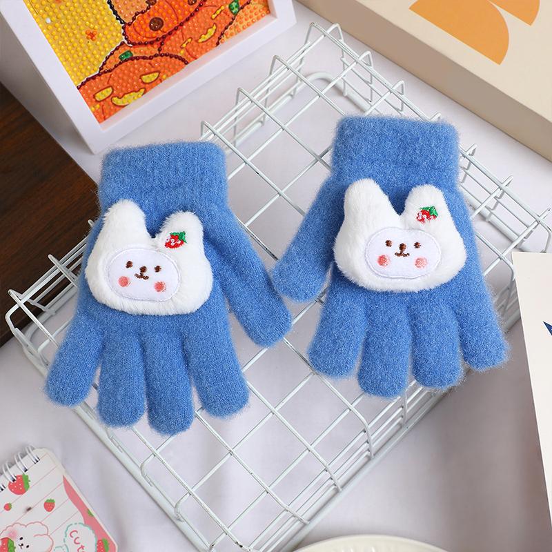 

Children S Cute Cartoon Strawberry Rabbit Gloves Autumn And Winter Warm Gloves Cold And Windproof Knitted Gloves