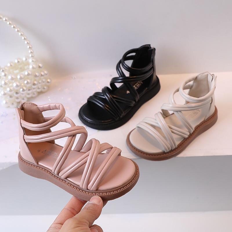 Children's Summer Sandals, Mid-Calf Vintage Girls' Roman Shoes, Breathable Princess Sandals for Baby Girls.