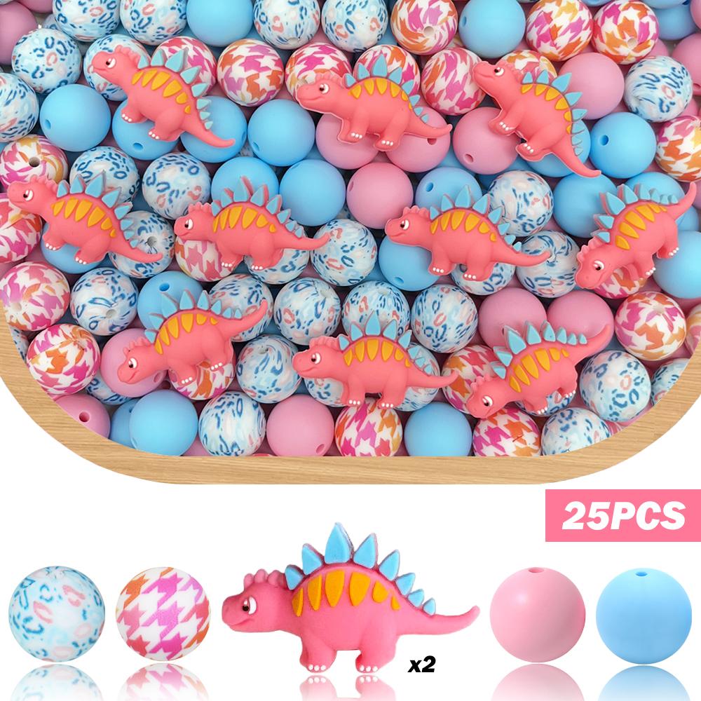 

25/39/78PCS 3D dinosaur silicone bead set, perfect for DIY handmade crafts such as keychains, necklaces, bracelets, etc
