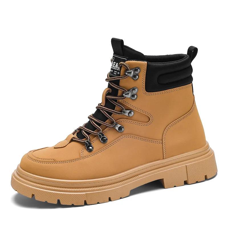 2024 Herbst Neue Britischer Stil Herren Lederstiefel High Top Dicke Sohle Einfarbig Modetrend Herrenstiefel