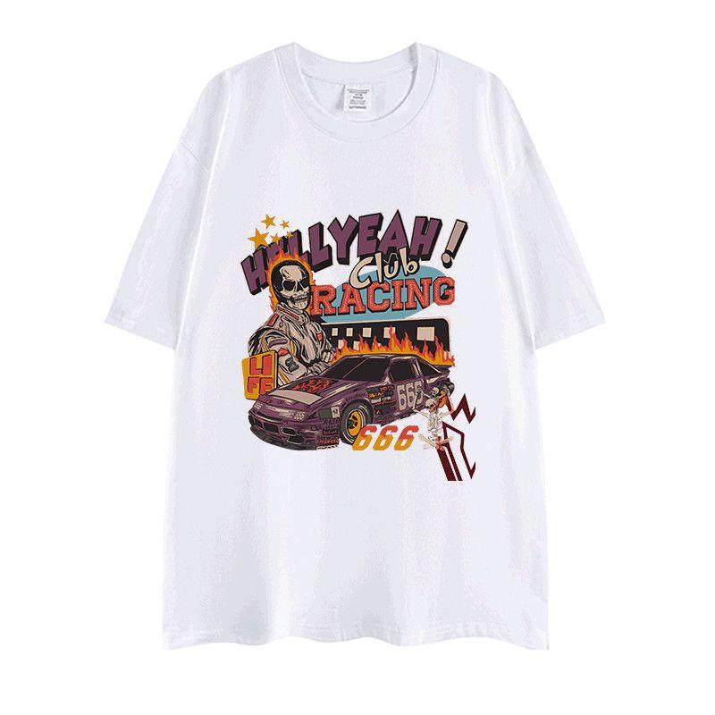 

Heavyweight American Street Skull Design Print Vintage Couple T-shirt, Niche Casual Pure Cotton Bf Short-sleeved 4XL