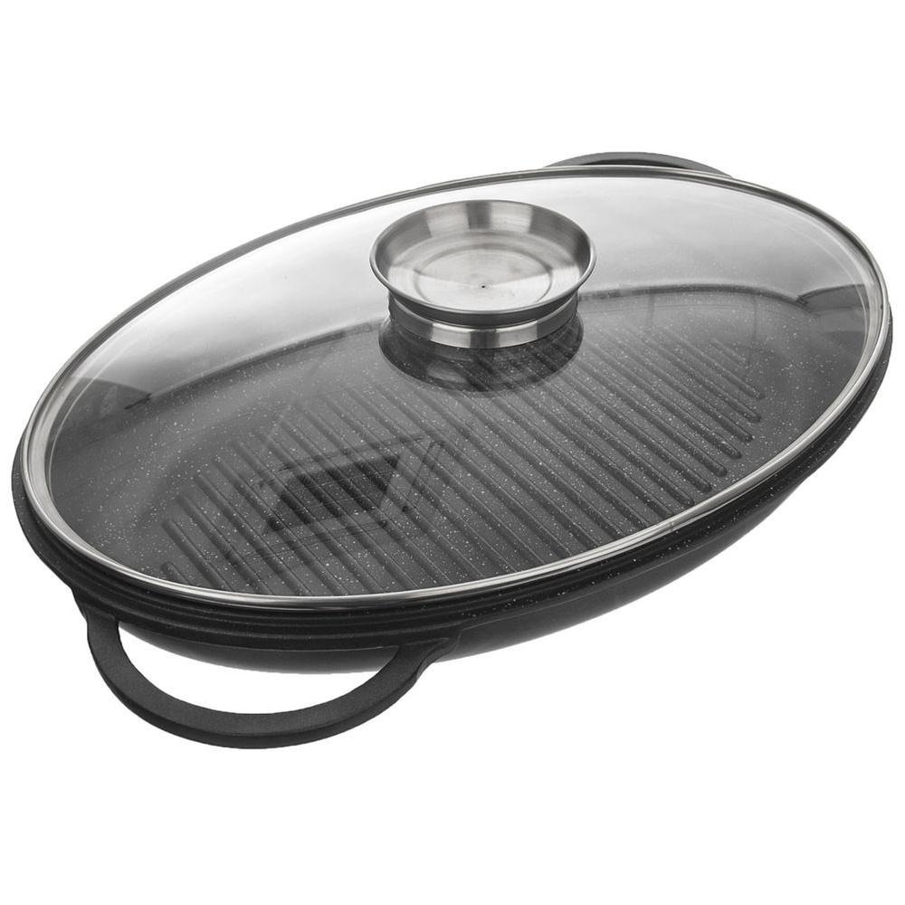 Deep Granite Grill Pan With Lid Grande 43X28X6 Cm