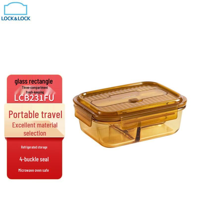 Lock & Lock Amber Glass 3-Compartment Food Container
