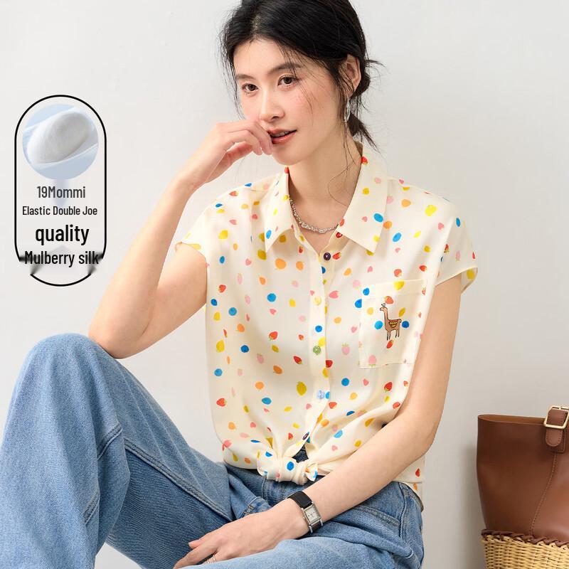 Women s 19 Momme Mulberry Silk Printed Lapel Shirt L