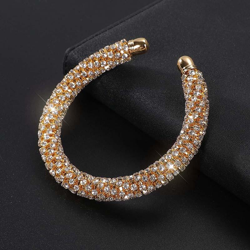 Set Bijuterii Mireasă Cercei Trei Piese Colier Brățară Deschisă Lanț cu Gheare Plin de Diamante Colier Femei black