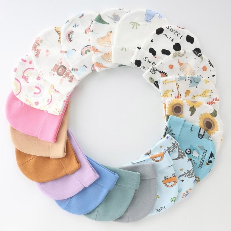 3 Set Baby Bonnet Hat Feature Foldable Cuff with Mittens Cotton Fabric Gentle On Skin Multiple Color Available