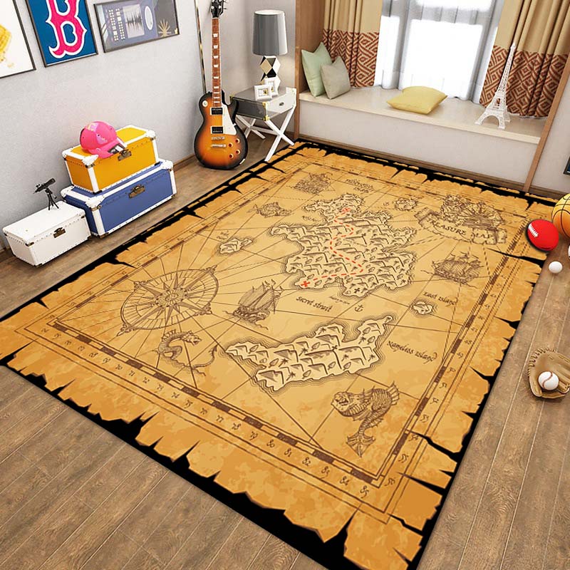 15 Sizes Antique Pirate Treasure Map Carpet Rug for Bedroom Living Room Boho Decor Children's Crawling Mat College Dorm Decor