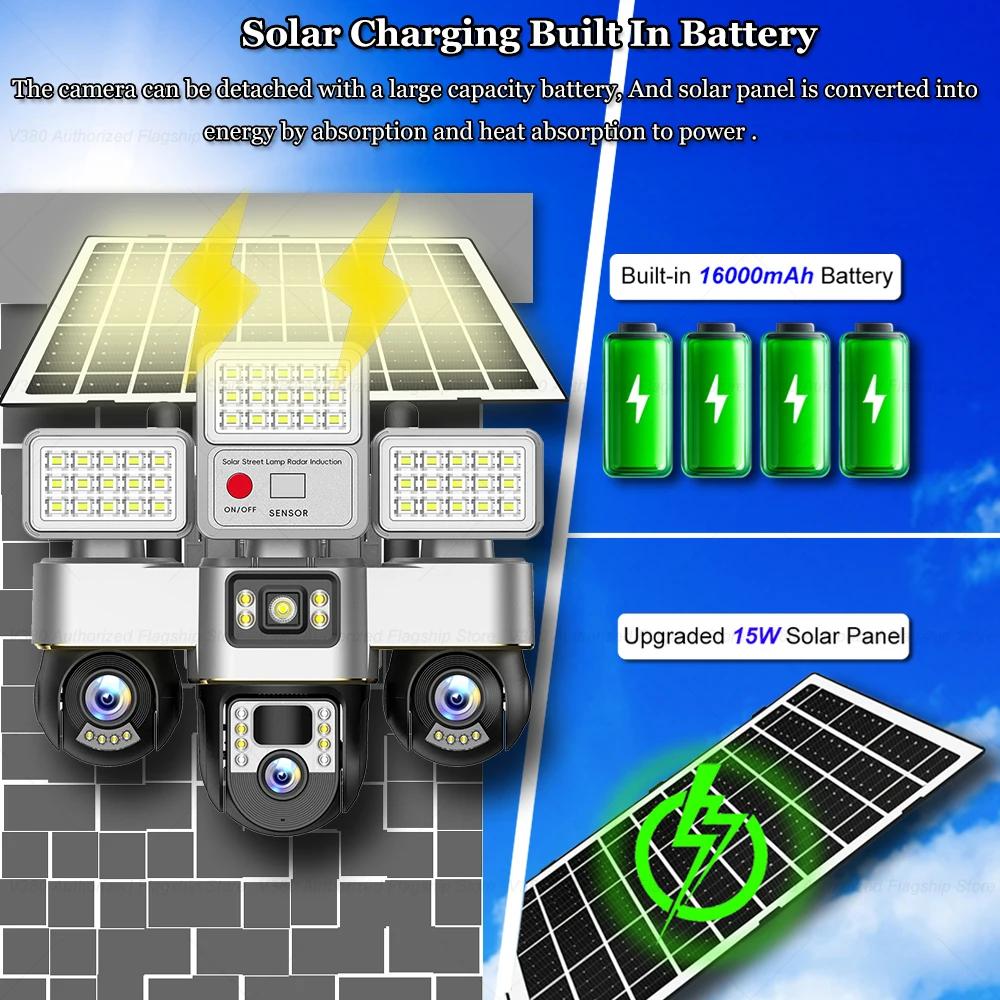 15MP Solar Security Camera – LED Light, 3-Screen Display, 4G SIM, Wireless, Remote Control Via V380 App
