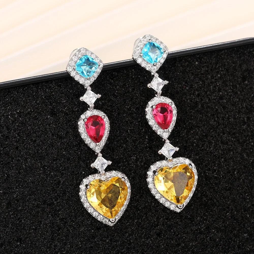 Luxury Square Green Cubic Zirconia Crystal Pendant Earrings Exquisite Fashionable  Women'S Wedding Jewelry