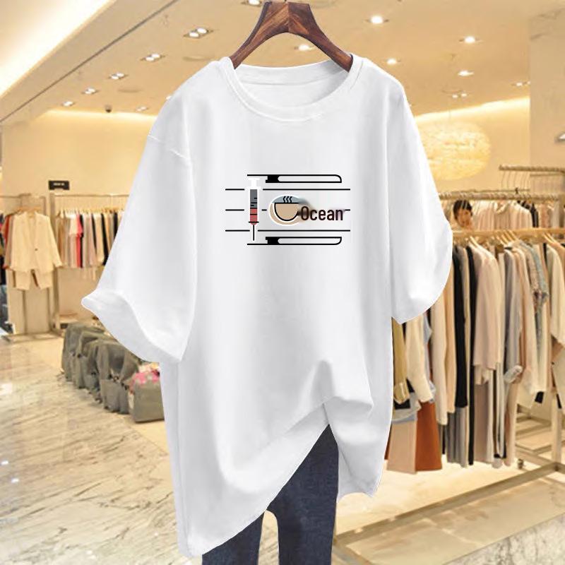 

Women s Summer Pure Cotton Printed Short Sleeve Mid-Length T-Shirt XL