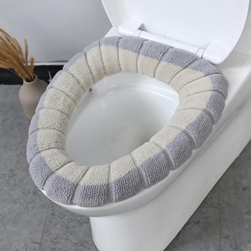 1Pcs Bathroom Toilet Seat Cover Mat Washable Warmer Bathroom Toilet Cushion With Handle Thicker Soft Knitting Closestool Pad