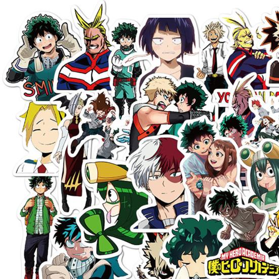 50Pcs Decals Anime My Hero Academia Printing Luggage Decoration Waterproof Cartoon Removable DIY Stickers for Laptop