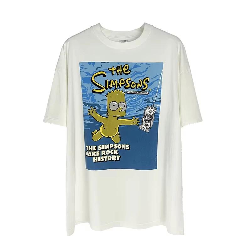 NIRVANA Simpson Swimming Vintage Cartoon Unisex Men's Tshirt Children's Adults Parent Child Cotton T Shirts Women Top Ins Y2k