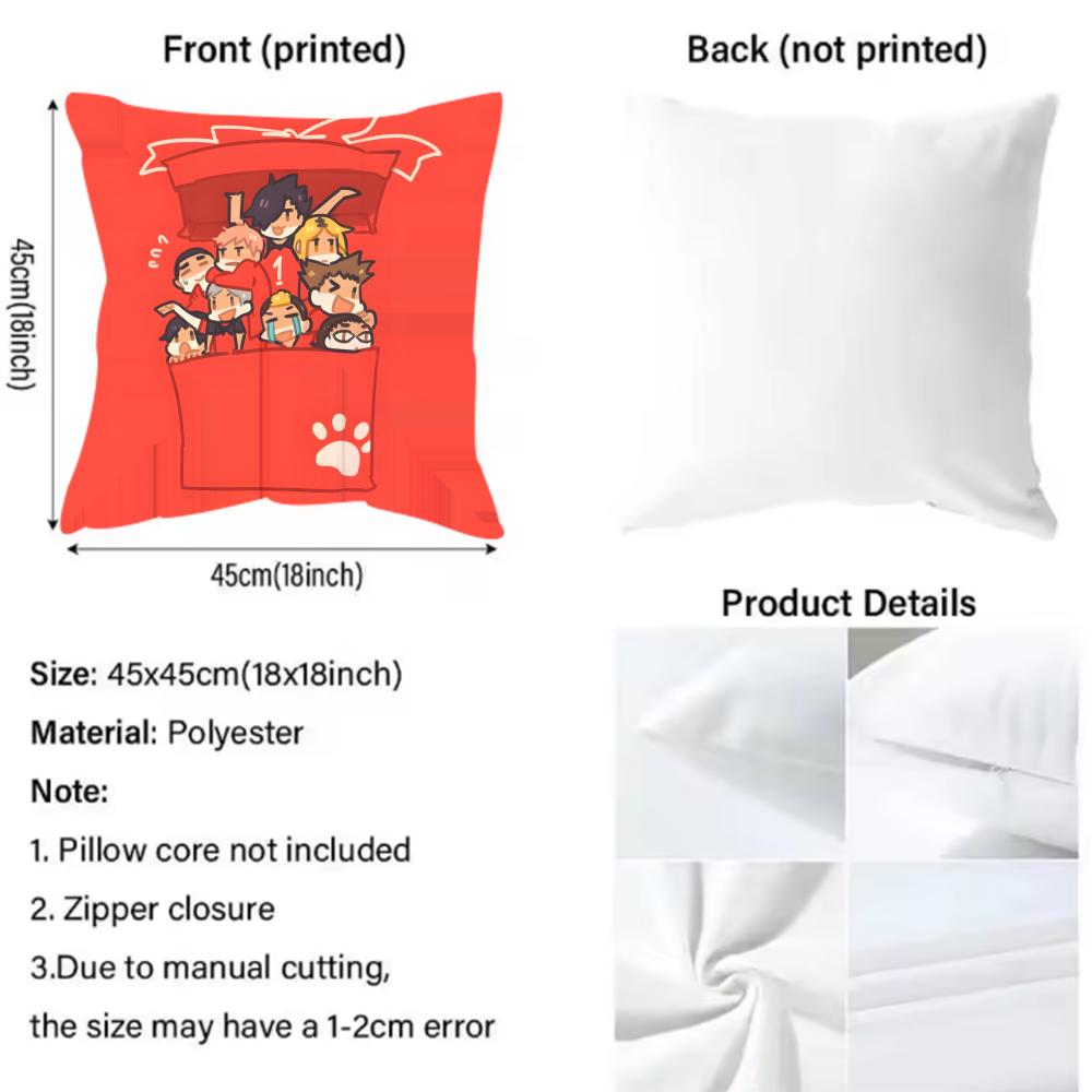 Anime Haikyuu Cartoon Cushion Cover Pattern Printed Pillowcase for Living Room Sofa Cushion Cover & Bedroom Decor