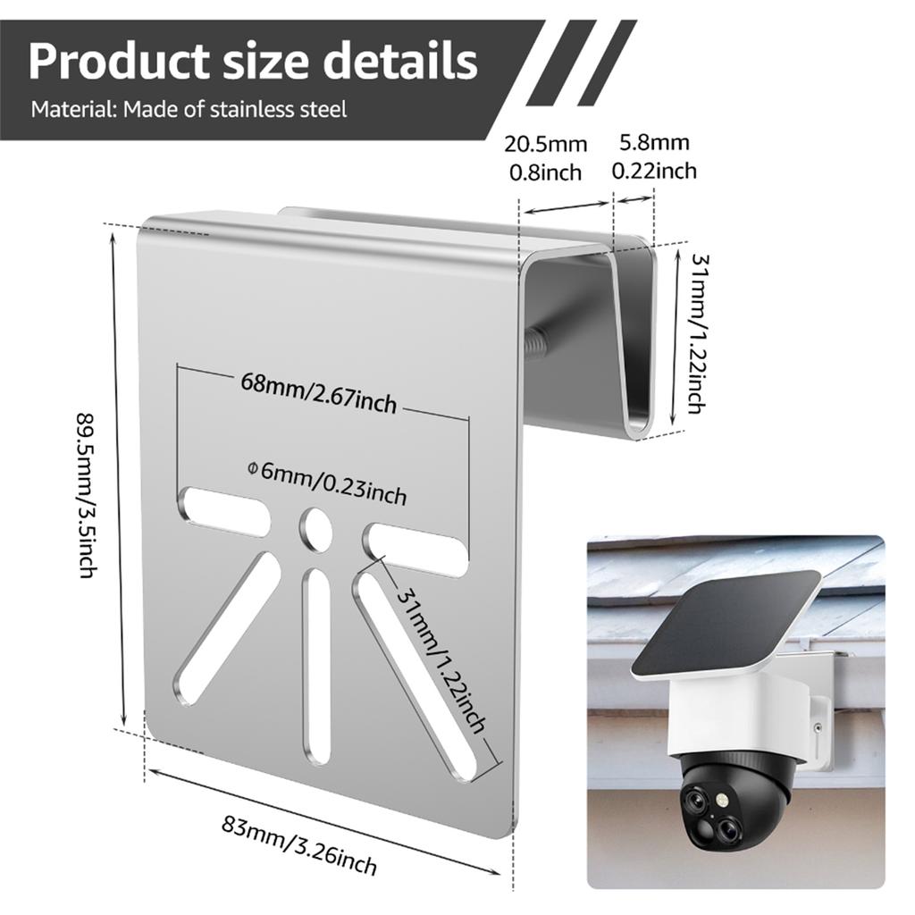 Gutter Mount for Solar Panel Adjustable Stainless Steel Mount Bracket Fou Eufy SoloCam Reolink Aosu Metal Gutter Mount Bracket