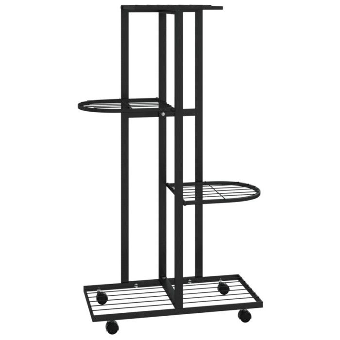 343115 vidaXL Jardinière à 4 niveaux avec roues 44x23x80 cm Noir Fer