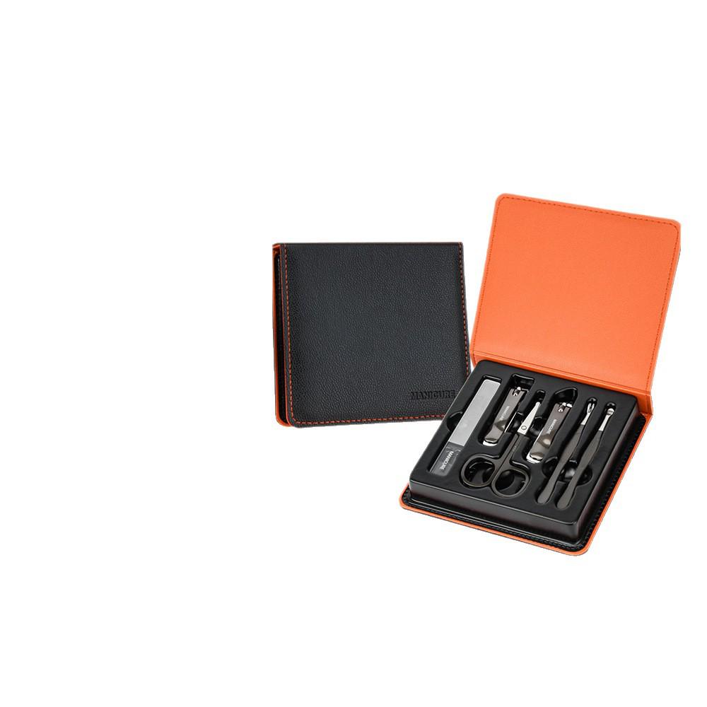 Anti-Splash Nail Clipper Kit: 6-Piece Set with Leather Pouch, Nose Hair Trimmer, Cuticle Nipper, Nail File, and Ear Spoon