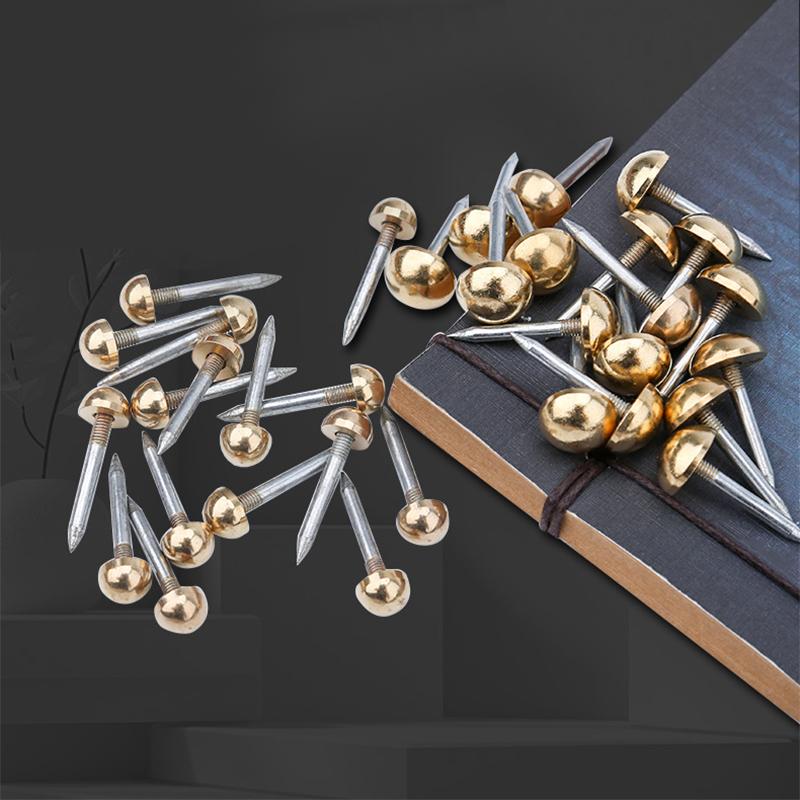 10pcs Upholstery Nails Solid Brass Retro Studs Thumb Tacks Furniture Fastener Vintage Decor Sofa Door 6/8/10/12mm Head 22mm Long