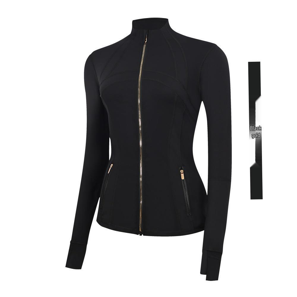 Lulu Women's Slim Fit Stand Collar Yoga Jacket with Gold Zipper – Long Sleeve Sports Fitness Outerwear