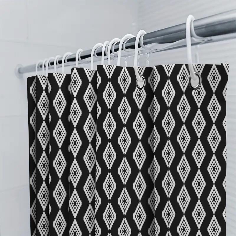 White Black Geometric Patterned Shower Curtain For Bathroom Decor Waterproof Bath Liner
