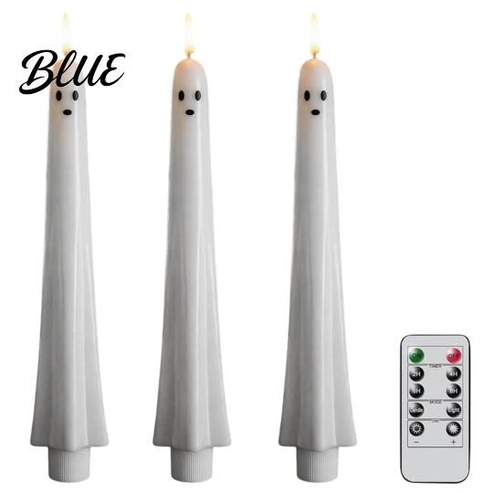 Halloween Ghost Candle Lights Flameless Taper Candles Battery Operated Flickering Light with Party Atmosphere Lighting Remote Real Wax 3D