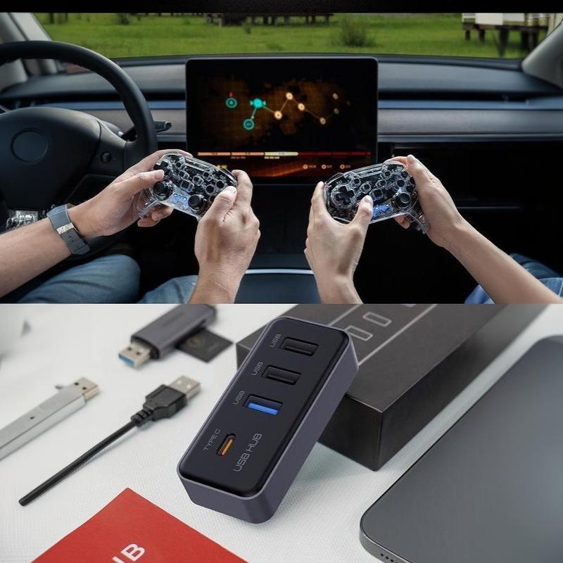 Car Glove Box Usb Hub Docking Station 4-In-1 Multi Port Usb Type C Splitter Adapter For Car Interior Expansion Use
