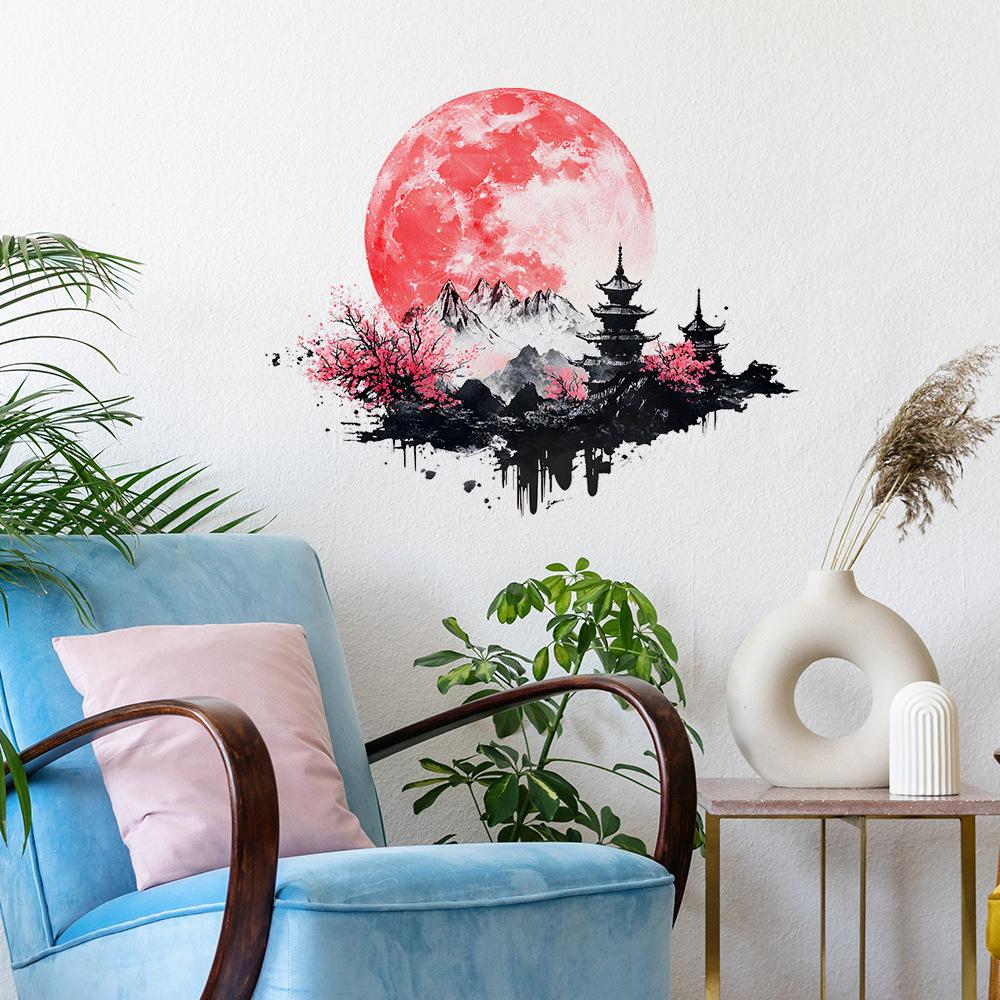 Kreative Landschaftsmalerei im antiken Stil Mond Schlafzimmer Wohnzimmer Veranda Heimverschönerung Dekoration Wandaufkleber