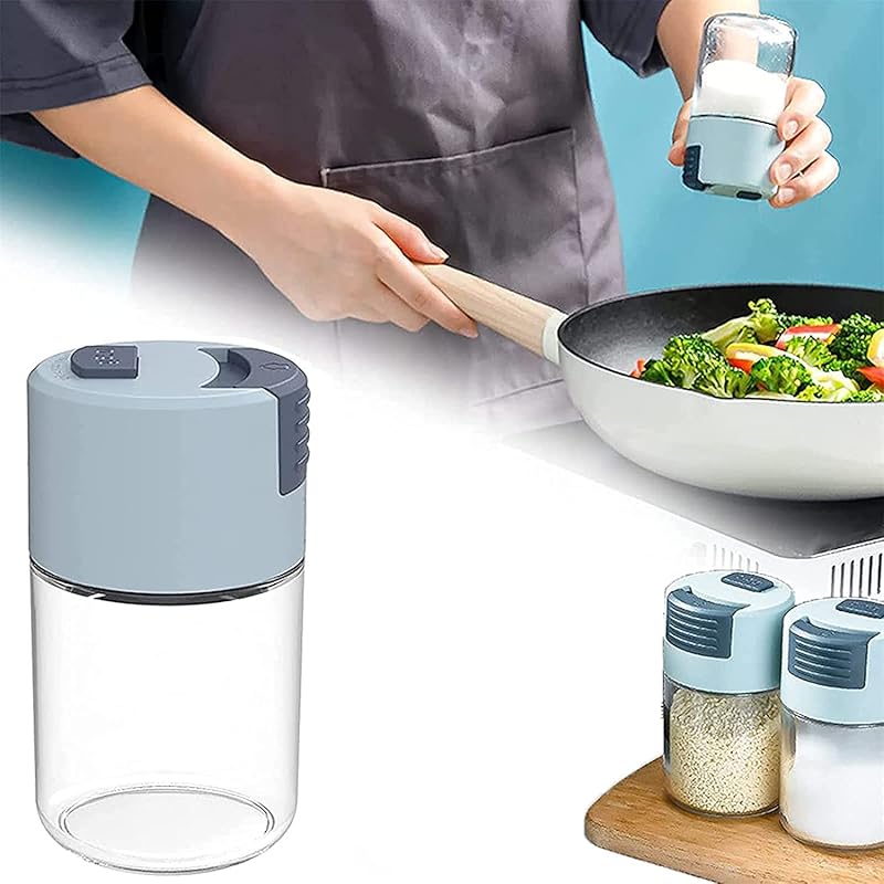 Metering Salt Shaker, Glass Metered Salt Dispenser, Press Type Quantitative Salt Glass Seasoning Bottle, Can Spice Salt Cumin Powder Pepper Shakers