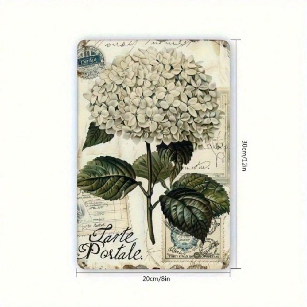 Hydrangea Vintage Metal Poster Wall Art 8x12 Inch Heavy Flower Engraving for Living Room