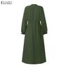 ZANZEA Women Casual V-Neck Long Sleeve Holiday Loose Long Dress