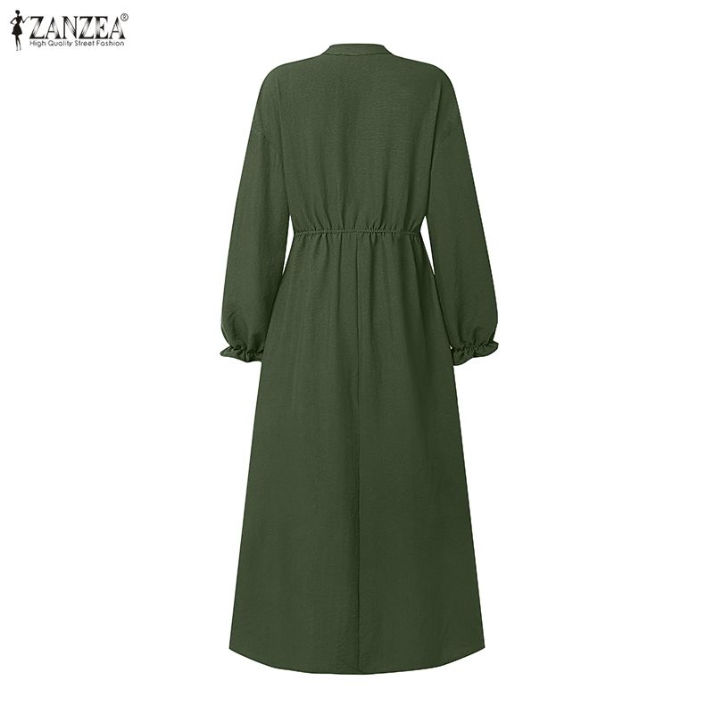 ZANZEA Women Casual V-Neck Long Sleeve Holiday Loose Long Dress
