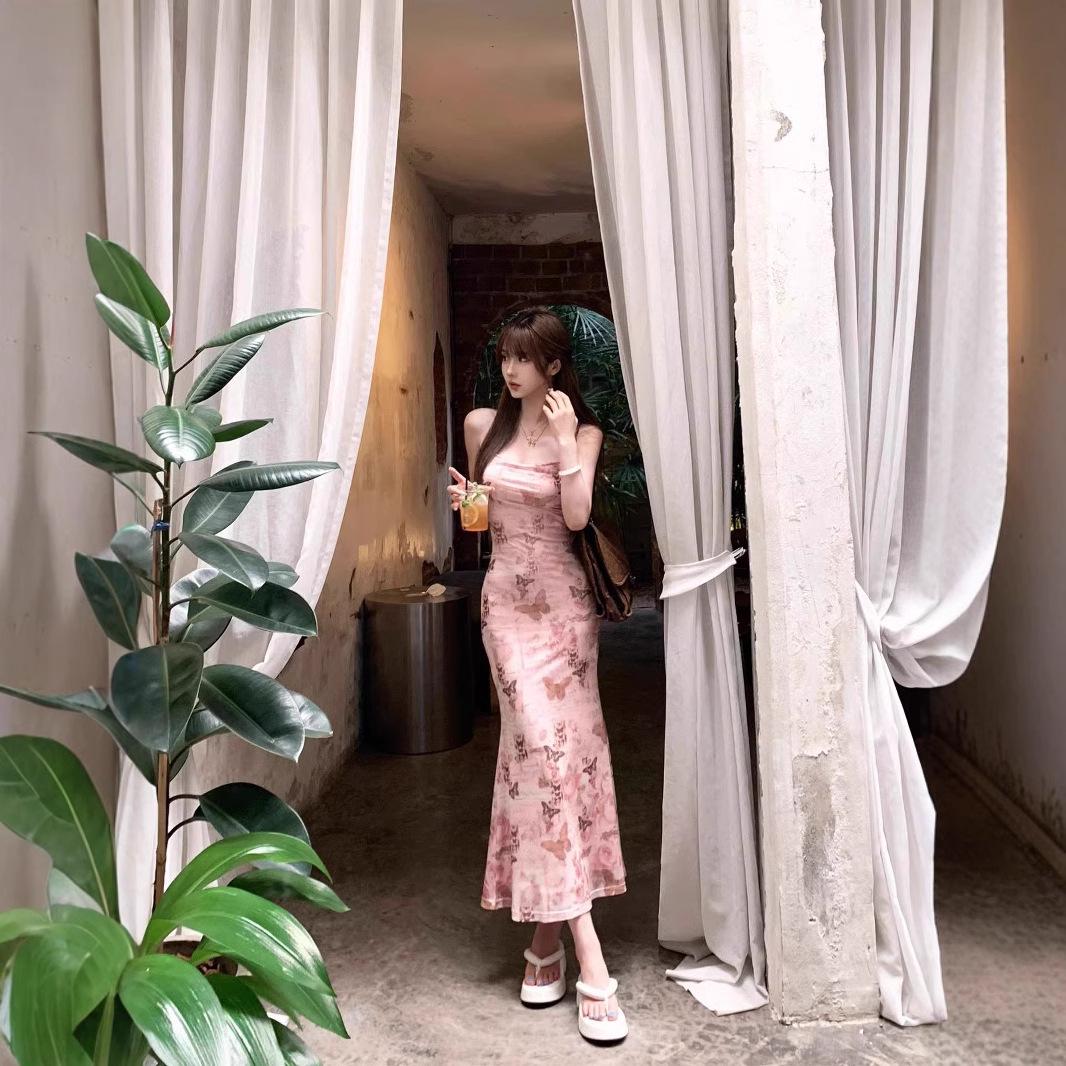 

Korean Style Mesh Butterfly Camisole Dress - 2024 Sexy Backless Hip-Hugging Summer Dress Large