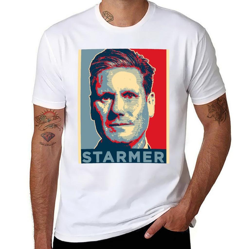 Keir Starmer - Labour Kunst T-Shirt T-Shirt Herren 100% Baumwolle Luxusmarken T-Shirts für Mann Pack weißes T-Shirt Mann Designer T-Shirt