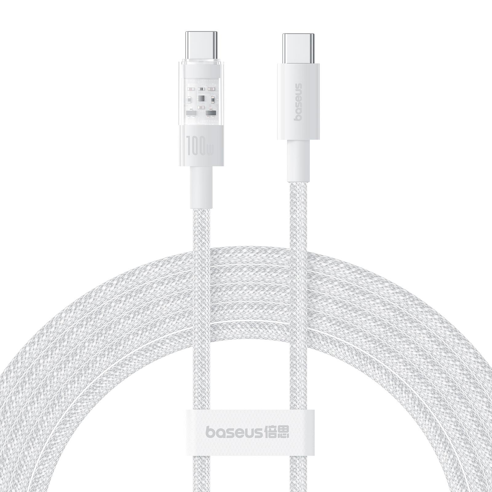 

BASEUS Gem 100W Fast Charging Type-C to Type-C Wire Nylon Braided Data Cable,1m White