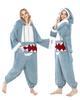 [Excellent Product] Unisex Shark Kigurumi Pajama Set, Fleece Material, Warm Loungewear, Includes 2 Pairs of Socks, Perfect for Winter (Shark, Size L)