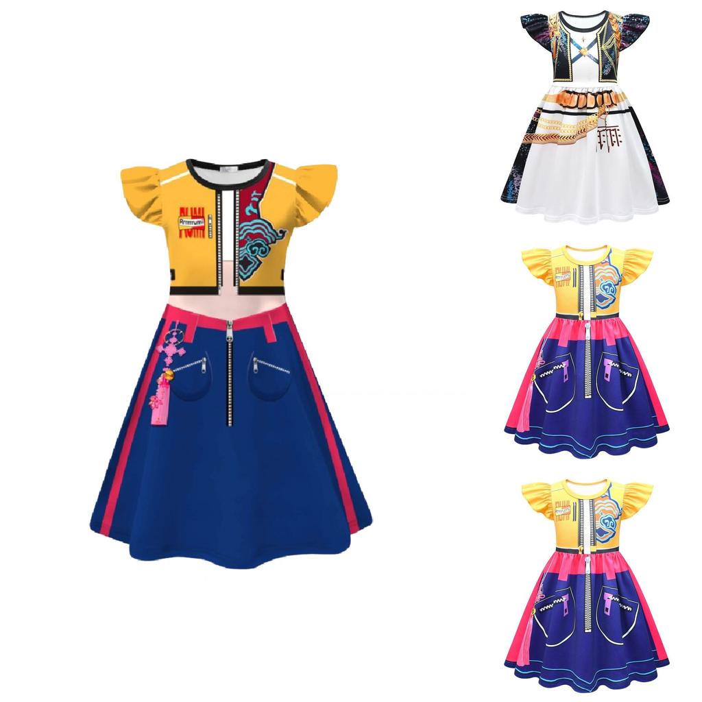 Kpop Demon Hunters Rumi Mira Zoey Girl Cosplay Dress For Kids With Flared Sleeves And Cartoon Pattern For Summer Play