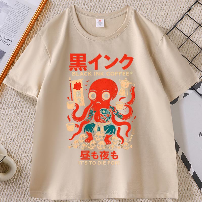 Japanese Street Food T-shirt Osaka Dotonbori Octopus Printed Tshirt Takoyaki Anime Short Sleeve Tees Round Neck Summer Clothes