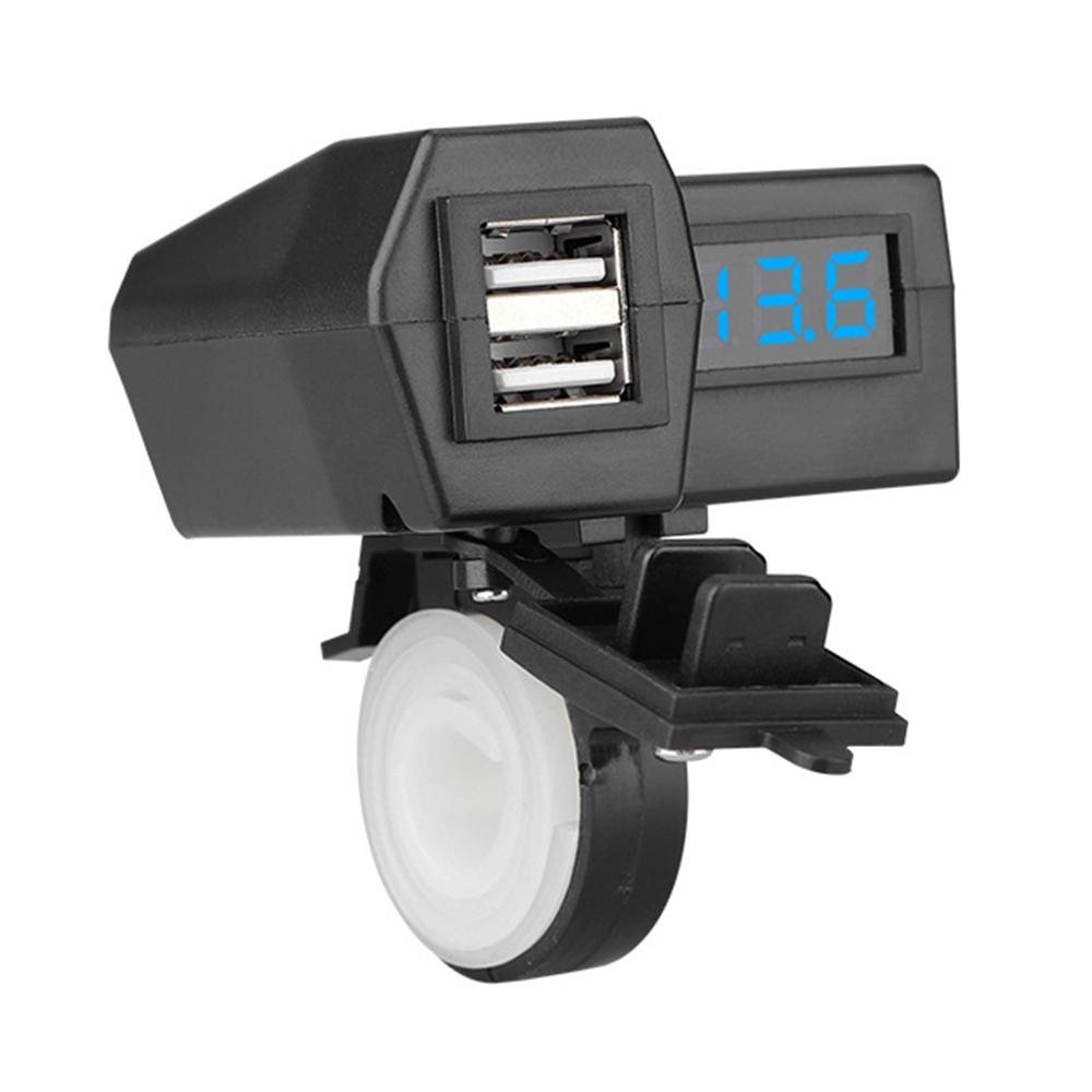 

12-24В Мотоциклетные USB-зарядные устройства с вольтметром Водонепроницаемая крышка Разветвитель Двойные порты с предохранителем 25А 5В 3.6А Быстрая зарядка 3.0 синий