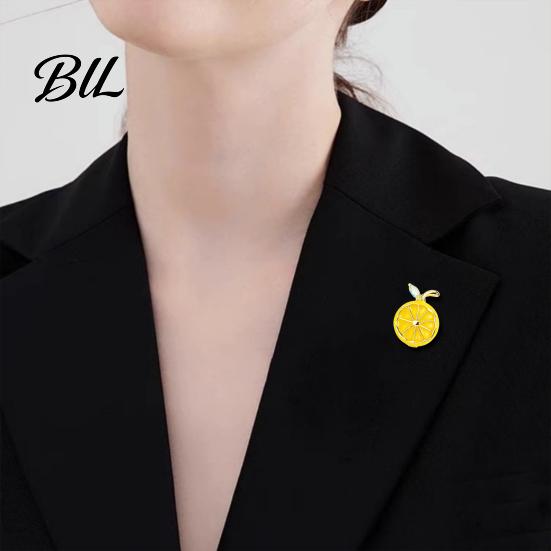 Fruit Jewelry Lemon Slice Brooch Pin, Oil Dripping Pin with Women Girls Rhinestone Leaf, Decorative Badge for Clothes Bags Scarves Metal