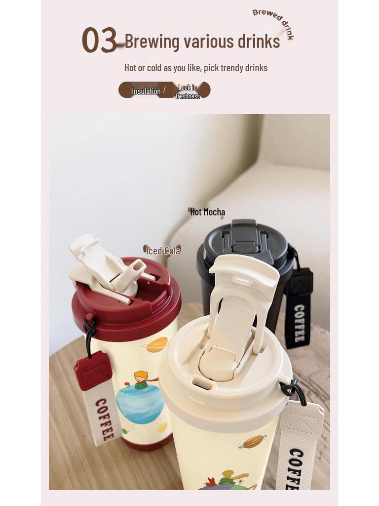 Malý princ 316 Nerezová ocel Izolovaný dětský hrnek se slámkou - Přenosná edice pro kávu a narozeninový dárek