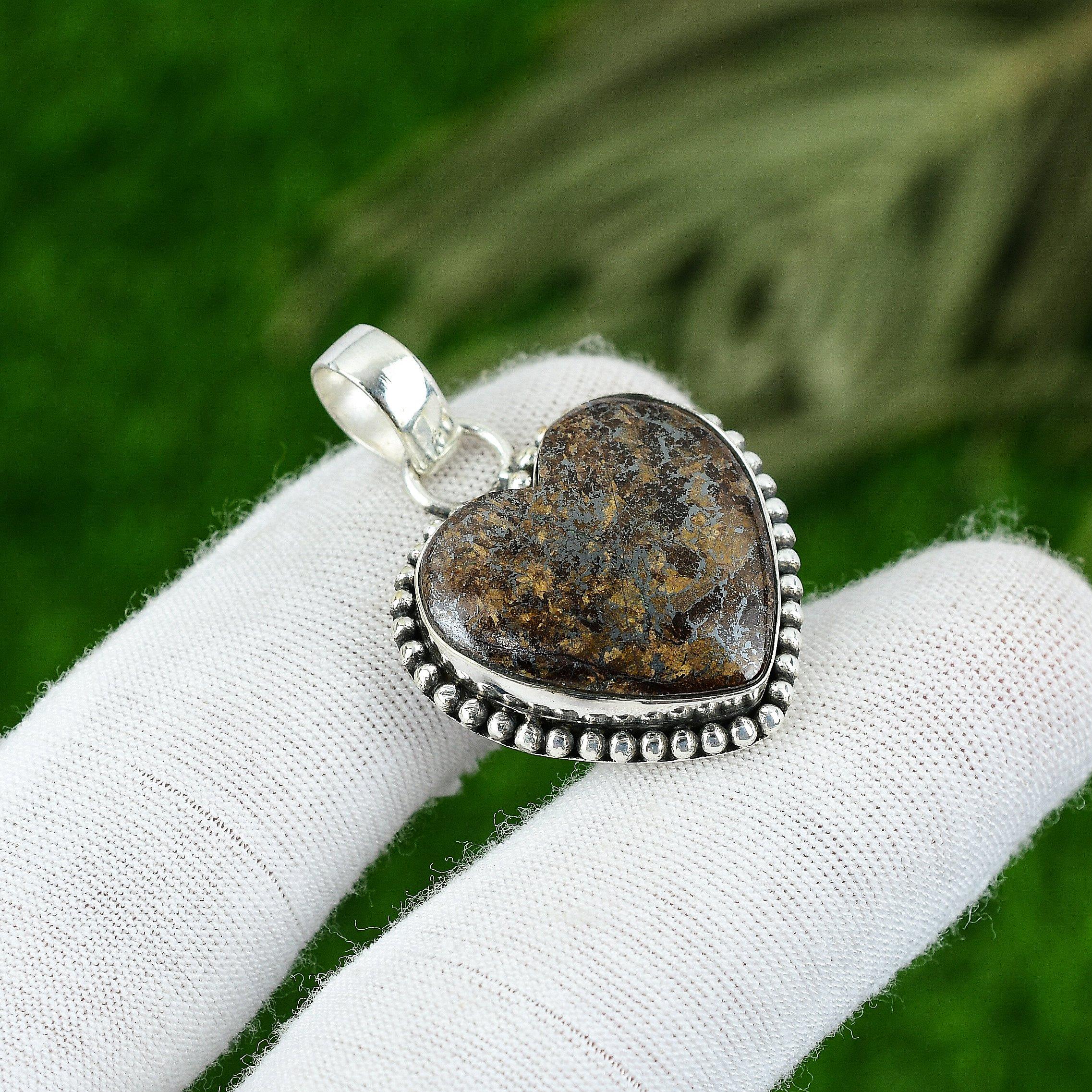 

Natural Bronzite Gemstone Pendant 925 Sterling Silver Indian Jewelry For Women