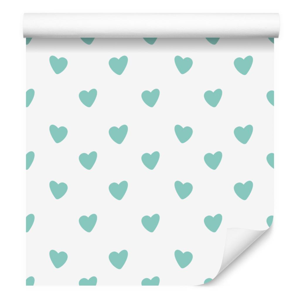 Heart Wallpaper White, Mint and Sea Blue 50x1000