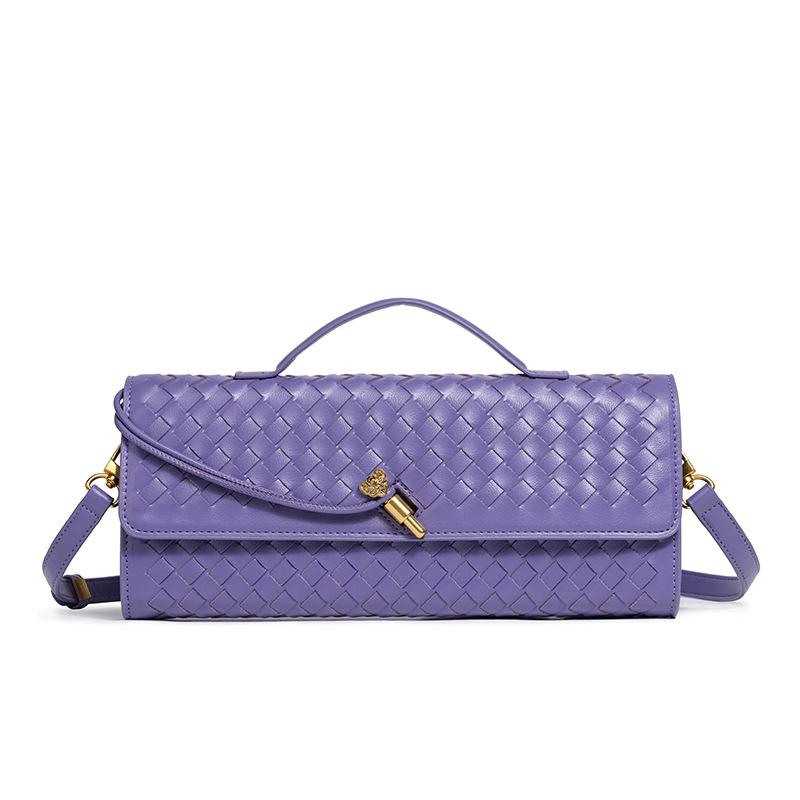 Ruyi handgewebte Baguette-Tasche aus weichem Leder, horizontale quadratische Akkordeontasche, Clutch, Umhängetasche.