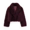 Womens Short Faux Fur Coat With Lapel Collar Long Sleeve 2025 Elegant Chic Outerwear In White Burgundy Coffee