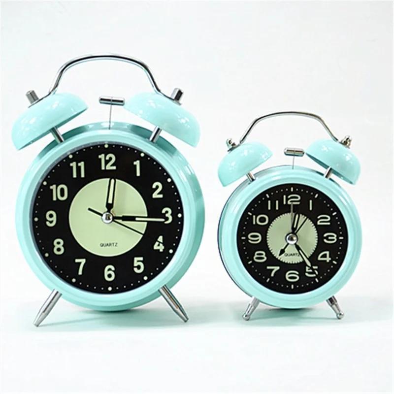 4 Inch Creative Metal Material Alarm Clock Night Bed Head Cute Desktop Small Alarm Clock Round Big Alarm Mute Scan Clock Gift