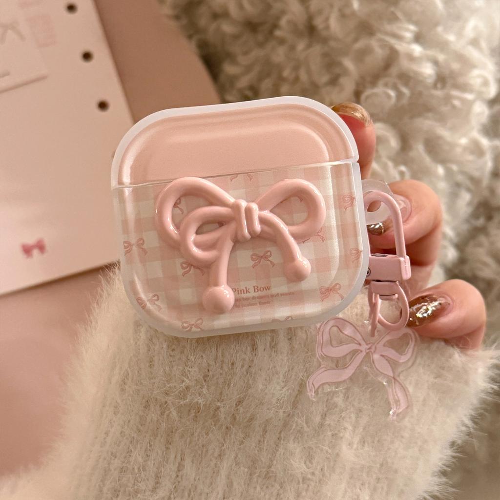 Pink bow for AirPods protective case 3rd generation apple 4 bluetooth headset pro2 sweet pendant 1/2 generation
