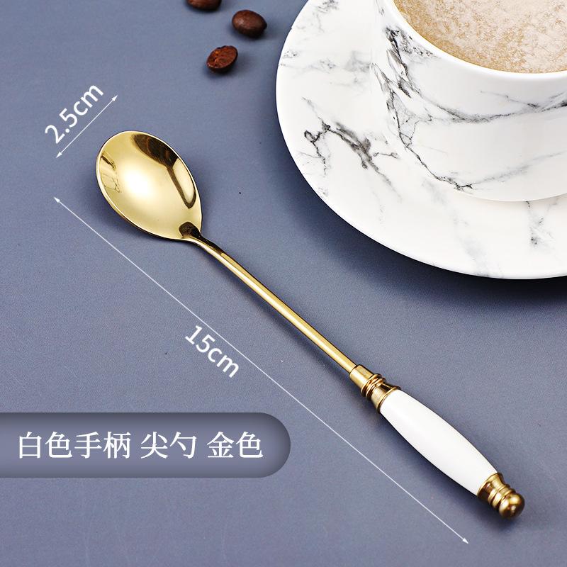 Beautiful Stainless Steel Teaspoons Coffee Ice Cream Honey Spoon with Tempered Ceramic Handle Tableware Kitchen Accessories