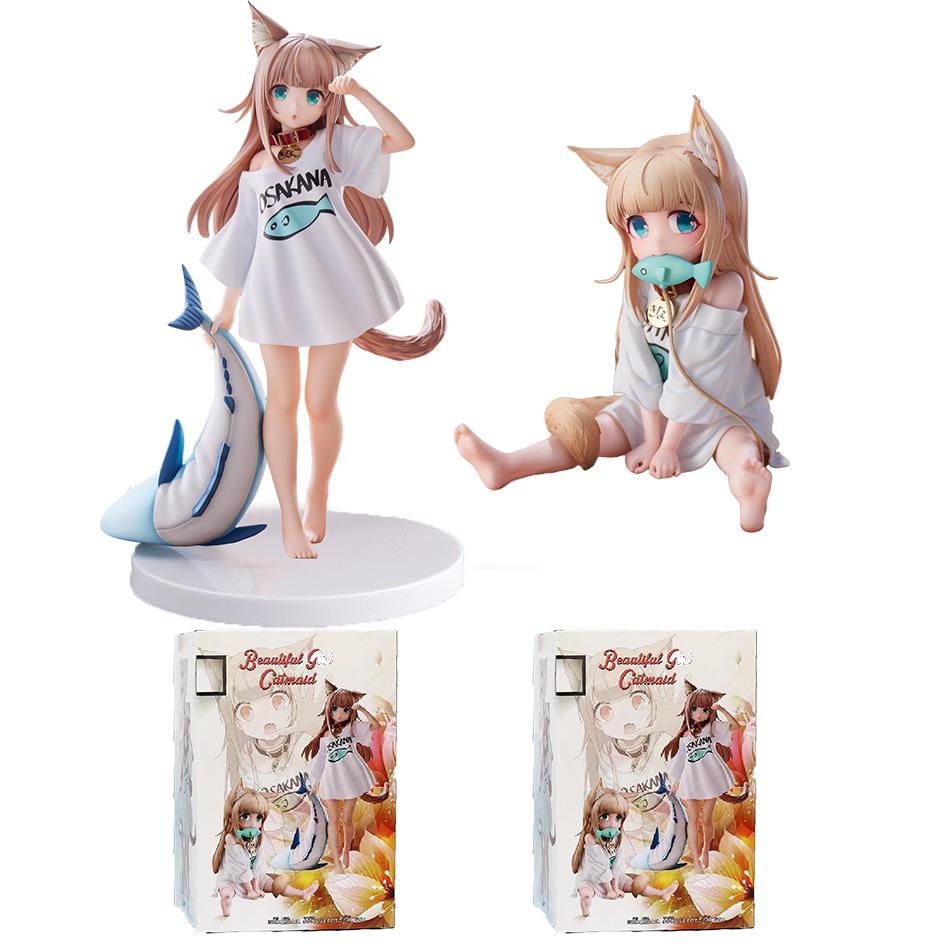 New Anime Cute Doll Sakura Soybean My Cat Is A Kawaii Girl Figure Sit And Eat Fish/Standing Figure Model PVC Collection Toy Gift