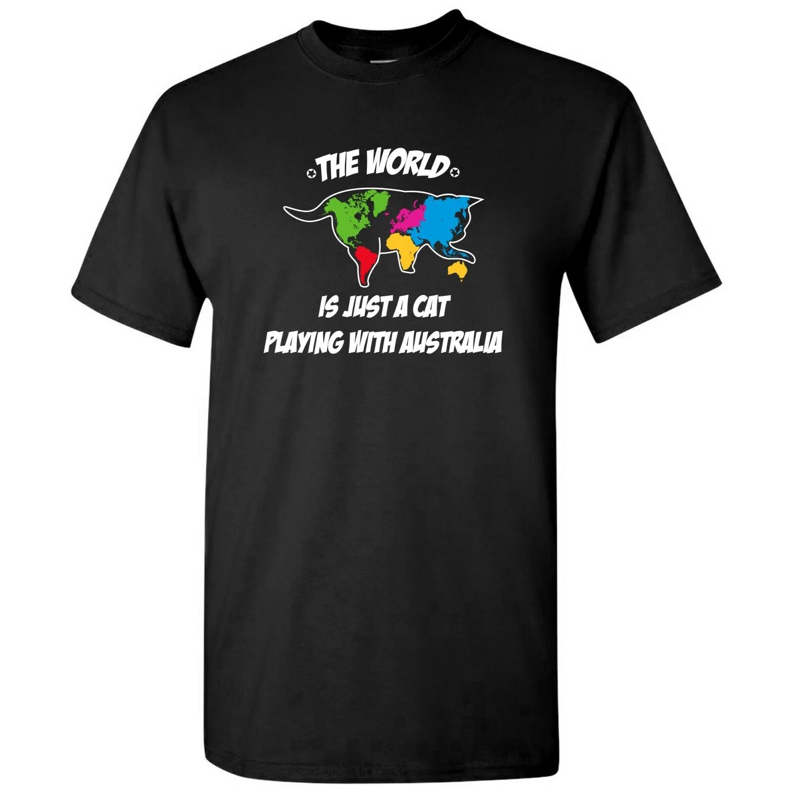 

The World is Just a Cat Playing with Australia - Funny Geography T Shirt XL