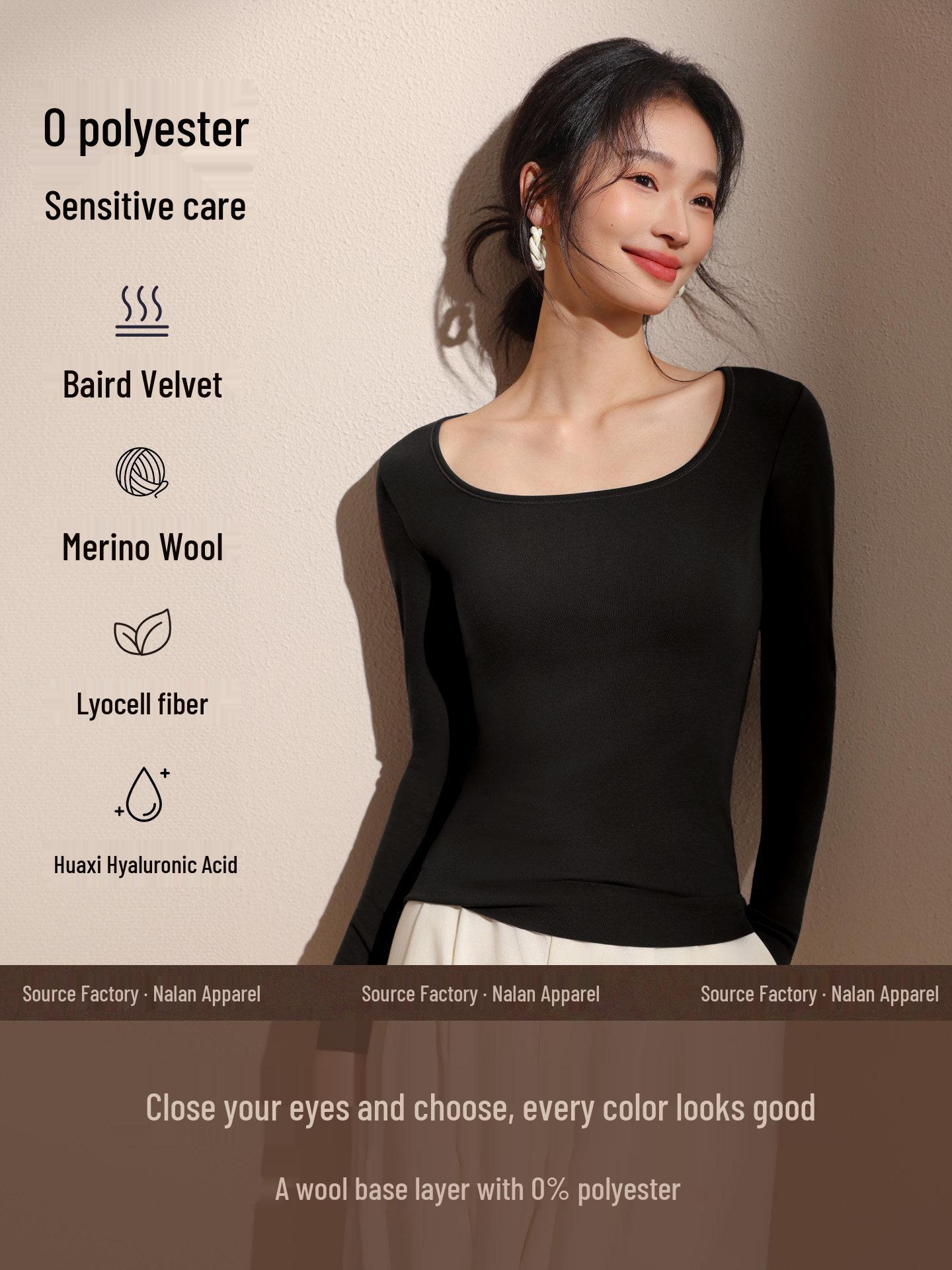 

Coffee Low-Neck Brushed Thermal Fleece Top: Slim-Fit, Long-Sleeve, Plain Square-Neck for Autumn/Winter L [100-120 lbs]